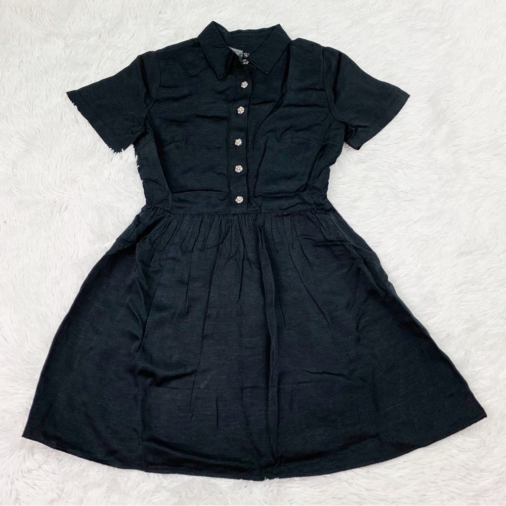 J Crew Collection shirtdress with jewel buttons short sleeve in‎ black - Picture 2 of 11